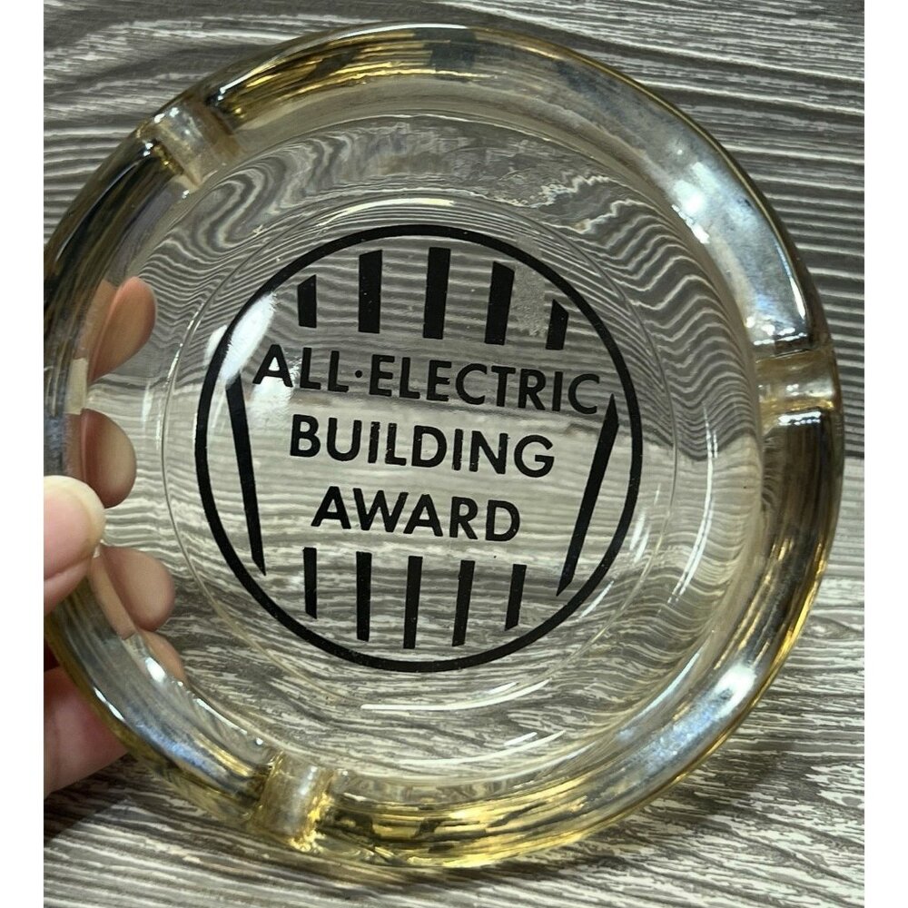 Vintage Clear Glass All Electric Building Award Ashtray 4.25” Midcentury
